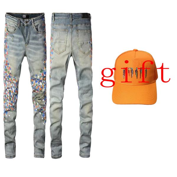 

khaki jean for men women jeans fashion gift a hat letter printed hats slim fit washed motocycle denim pants hip hop trousers street fitted f, Blue