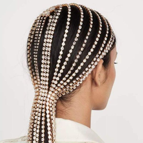 

headpieces long tassel rhinestone head chain headwear for women crystal wedding hair accessories bridal headband jewelry, Silver