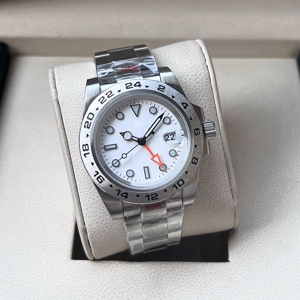 

white round dial 40mm luxury men's watch 904l stainless steel folding safety watch buckle scratch resistant blue crystal automatic mach, Slivery;brown