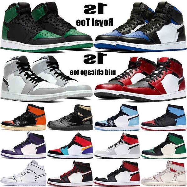 

shoes 1 1s mid chicago royal toe black metallic gold pine green patent men sneakers trainers