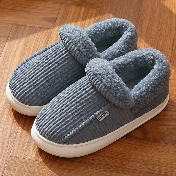 

slippers stripe men women winter warm plush cotton platform thick bottom soft sole heel wrap indoor home solid house shoes 221115, Black