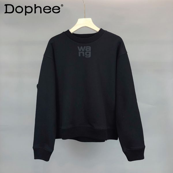 

women's jackets round neck letter print short pullover sweatshirt coat women spring winter loose-fitting casual hoodies coats 221115, Black;brown