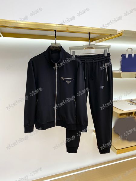 

xinxinbuy men designer coat jacket sets metal triangle label cotton long sleeve women green white black m-3xl, Black;brown