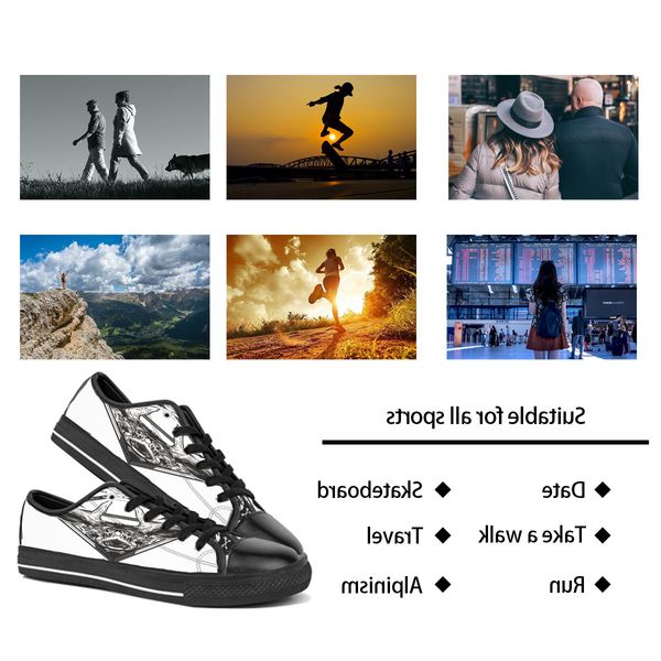 

men women diy custom shoes low canvas skateboard sneakers triple black customization uv printing sports sneakers danta 147-4