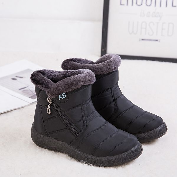 

boots women waterproof snow female plush winter warm ankle botas mujer shoes woman plus size 43 221115, Black