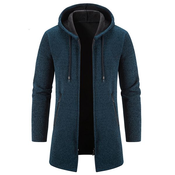 

men's sweaters winter sweatercoat men casual hooded collar fur lining windbreaker knitted sweater midlength velvet thick cardigan sweat, White;black