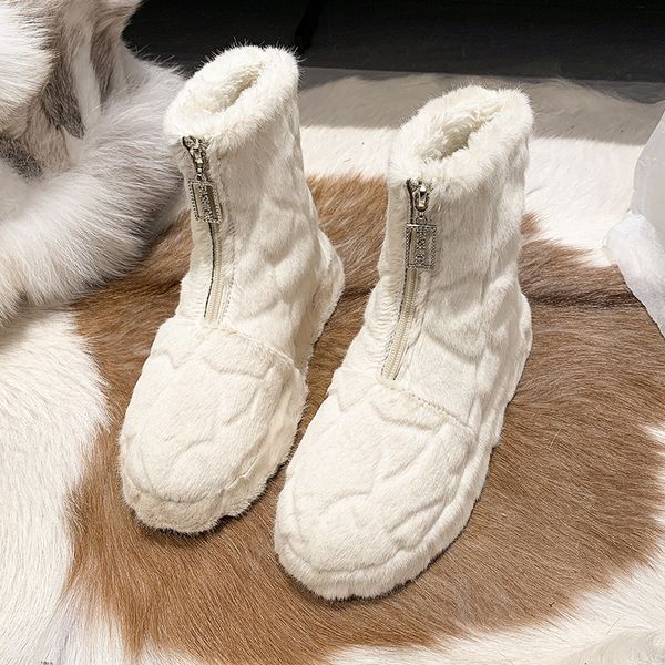 

boots 2023 winter cashmere luxury women fur boots casual nonslip ankle flat outdoor party trend warm furry female snow boots 221114, Black