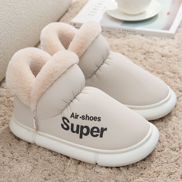 

slippers winter women men's plush outdoor thick flat platform warm cotton boots non-slip indoors footwear couple ladies shoes 221115, Black