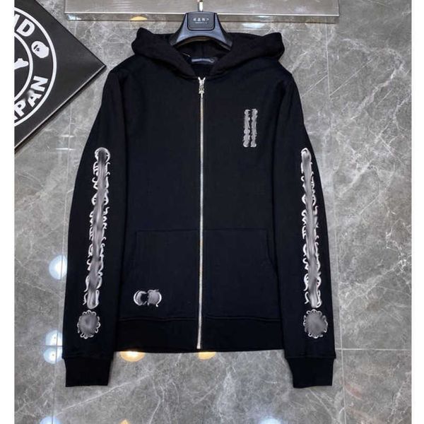 

fashion luxury mens sweatshirts ch designer women jackets hoodies zipper sanskrit graffiti hooded sweater cross pullover hoodie casual coat, Black