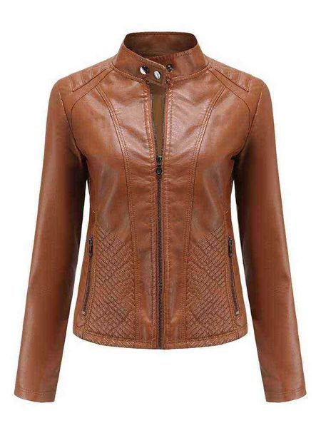 

womens leather jackets spring autumn long sleeves fashion basic motorcycle jackets female streetwear casual runaway j220727, Black
