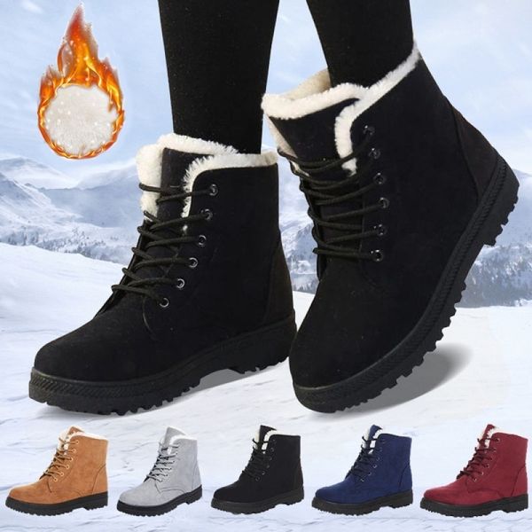 

boots women winter ladies snow lace up ankle female non slip plush fur shoes keep warm botas plus size 35-43 221115, Black