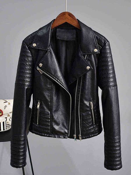 

ftlzz autumn faux leather jacket women collar pu motorcycle black punk jacket female rivet zipper outerwear j220727