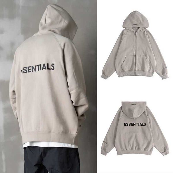 

mens womens warm essentials hooded hoodies fashion streetwear pullover feel god fog essentials double thread zipper hooded sweater men', Black