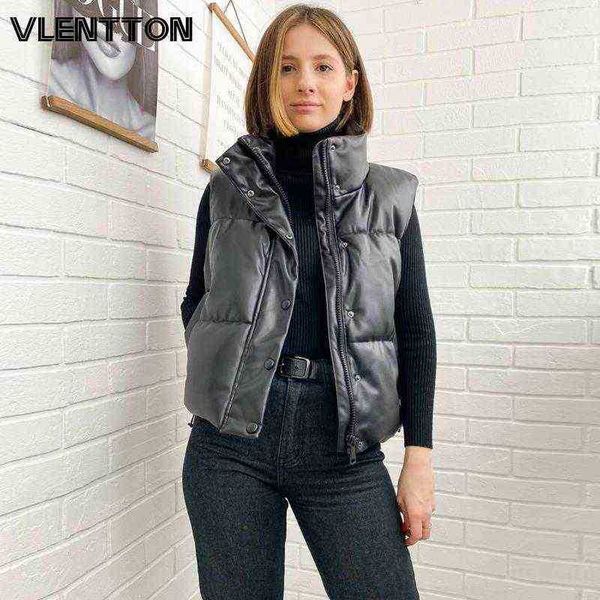 

new autumn winter women black sleeveless faux leather jacket casual zipper solid coat female warm cotton outfit ladie j220727
