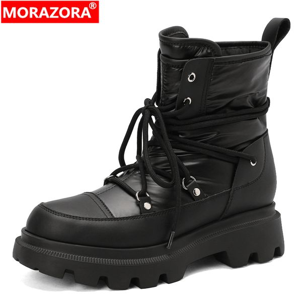 

boots morazora size 35-41 genuine leather warm down snow lace up platform winter fashion ankle for women 2023 221115, Black