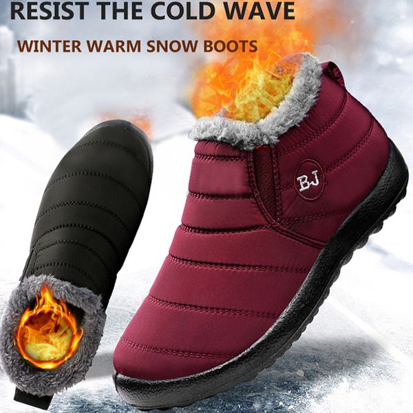 

boots women snow plush warm ankle for waterproof men's female winter shoes keep flat men 221115, Black