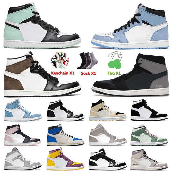 

basketball shoes sports sneakers trainers university blue high nrg igloo carbon fiber mid dutch green 2022 jumpman 1 1s mens womens designer, Black