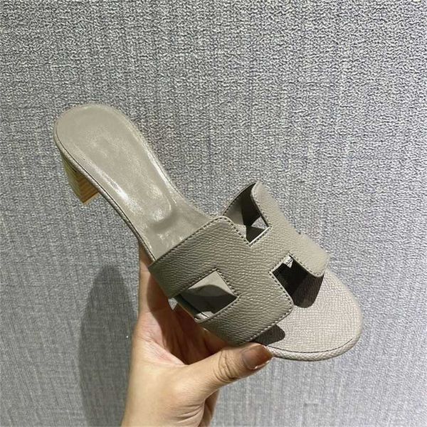 

h slippers herms paris oran women sandals slippers women's summer fashion wear korean version medium high heels leather sandals travel, Black