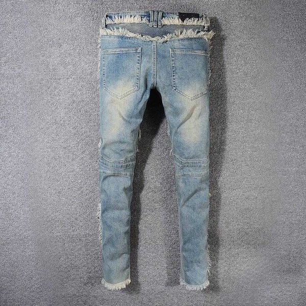 

jeans men's luxury designers denim jeans holes trousers biker pants, Blue