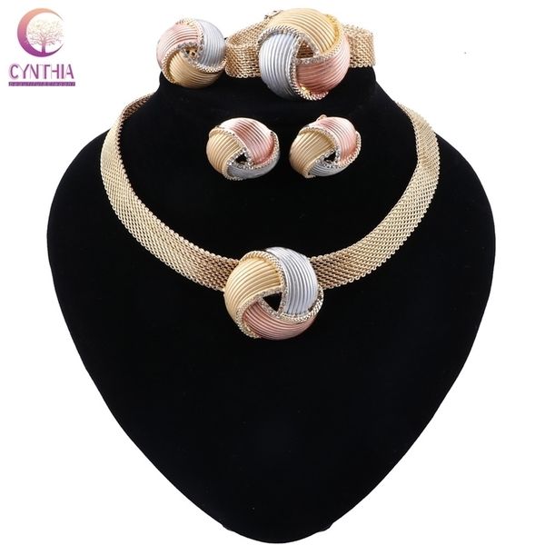 

wedding jewelry sets cynthia nigerian women dubai gold color african necklace earrings bracelet jewellery 221115, Slivery;golden