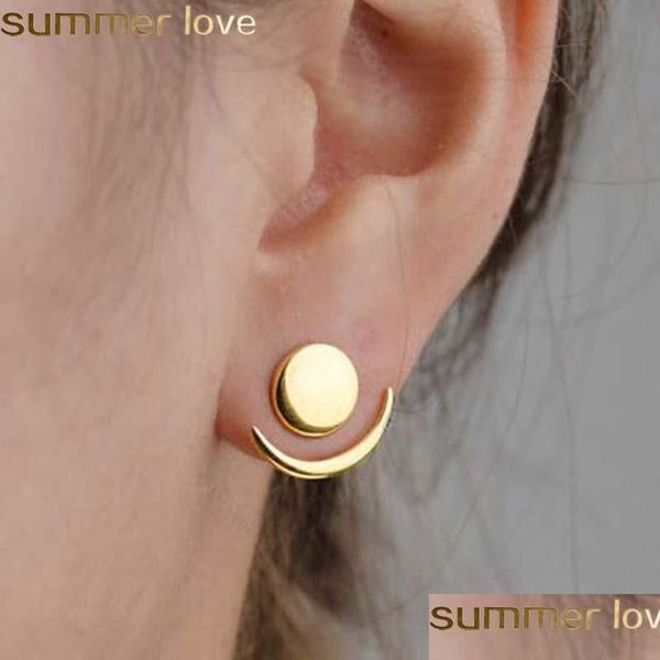 

stud fashion crescent moon phase earrings cute ear jackets geometric round stud earring for women sun set earing gifts drop delivery dhqbq, Golden;silver