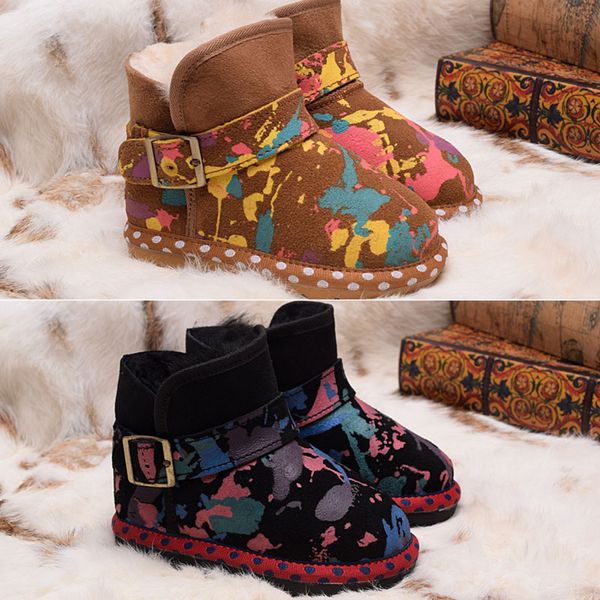 

kids boot australia winter camouflage snow boots australian girls boys fur furry classic warm toddlers booties children footwear baby sneake, Black;grey