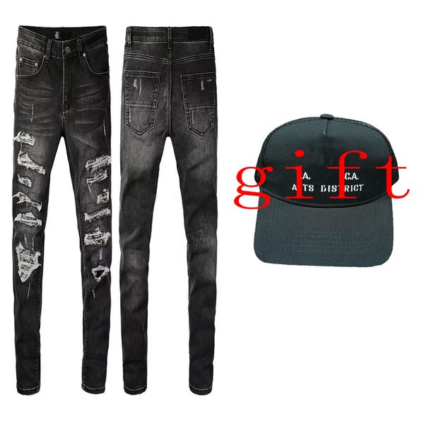 

men skinny jeans distressed ripped slim rock revival trousers leg cowboy pants designer hats luxury cap 15 styles jeans 14 colour hat france, Blue