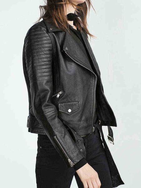 

ailegogo new spring autumn women moto biker pu faux leather jacket streetwear female zipper punk jacket with belt outrunner j220727, Black