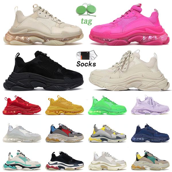 

designer triple s men women casual shoes balencigas platform crystal bottom clear sole black pink yellow luxury 17fw paris sports mens sneak, White;red