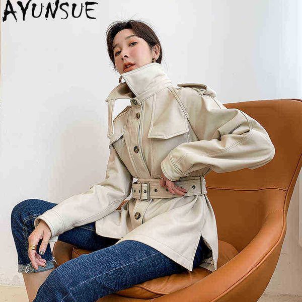 

ayunsue 100 genuine leather coat women short sheepskin coat female white jackets and jackets spring autumn 2020 mujer chaqueta j220727, Black
