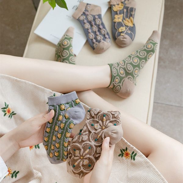 

vintage boat socks women's spring and summer low shallow mouth cotton leisure, Black;white