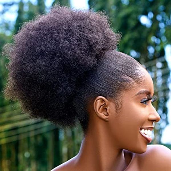 

afro human puff drawstring ponytail short kinky curly hair ponytail hair extensions with 2 clips large 140g natural black