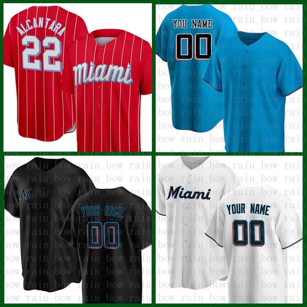 

marlins sandy alcantara baseball jersey jose fernandez brian anderson lewis brinson garrett cooper alex jackson isan diaz monte harrison pay, Blue;black