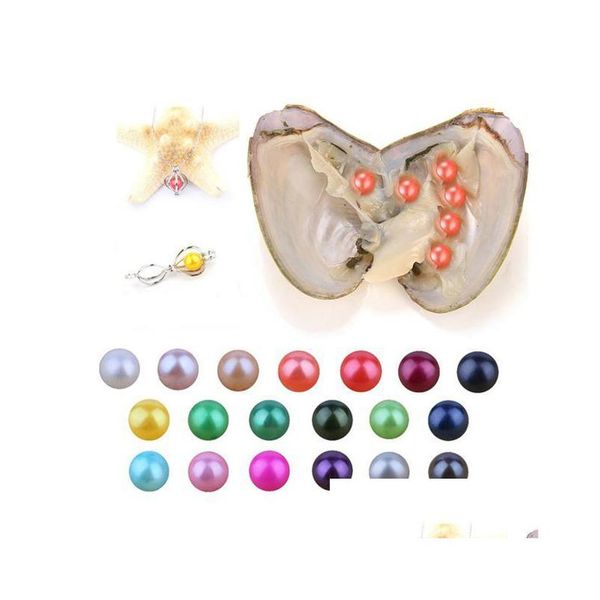 

pearl diy 67mm freshwater oyster with sextuplet pearls mixed 27 colors circle natural pearl in vacuum package for jewelr dhm5u, White