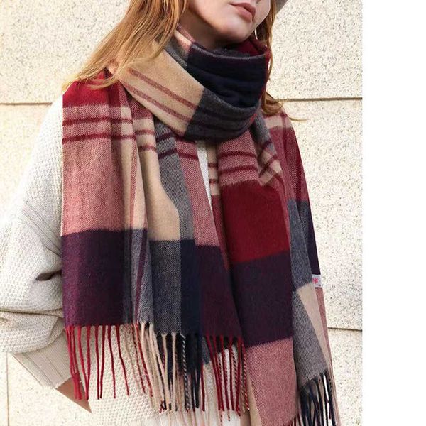 

wool scarf for women in autumn and winter korean version classic plaid versatile thickened super warm cashmere shawl scarf, Blue;gray