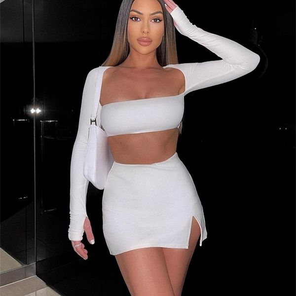 

two piece dress townlike white set long sleeve crop and side split mini skirts slim 2 s sets women autumn outfits 221115