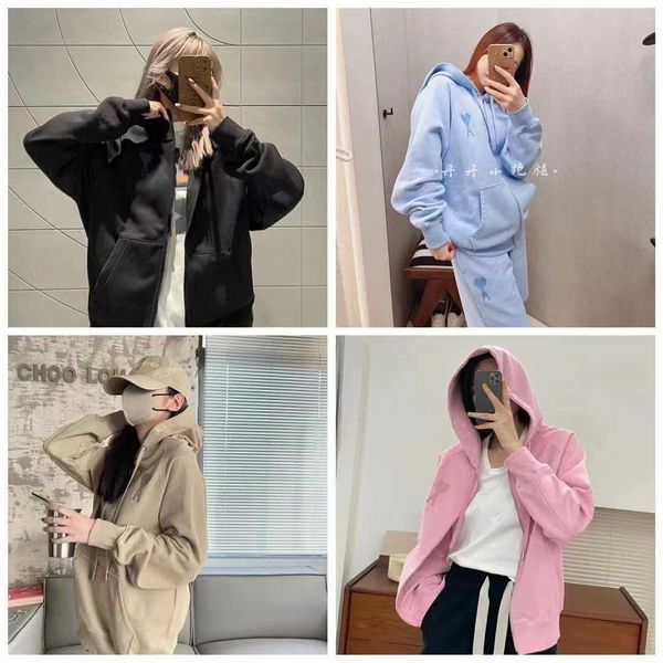 

men hoody fashion amri hoodie designer cotton autumn couple casual sports cardigan hooded sweatshirt love embroidery macaron series coat swe, Black