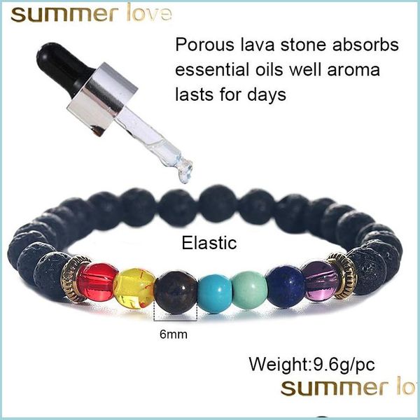 

beaded 6mm natural black lava stone beads bracelets diffuser elastic bracelet volcanic rock beaded hand strings yoga 7 chakra womne dhh5z