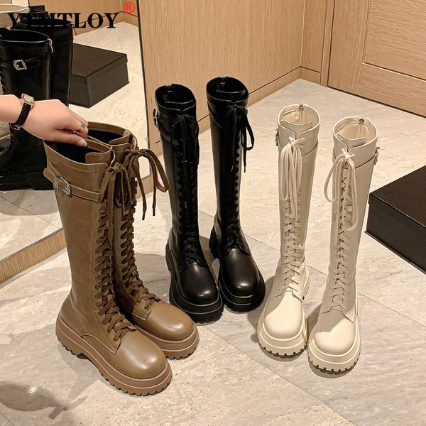 

boots thicken winter knight women knee high long square heel retro thick motorcycle black white botas mujer 221114