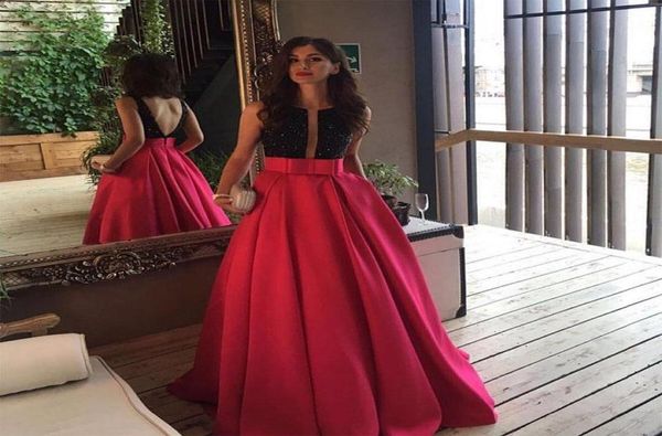 

open back fuchsia long evening prom dresses arabic formal dress black beaded vestido de gala custom special occasion evening gowns5288025, Black;red