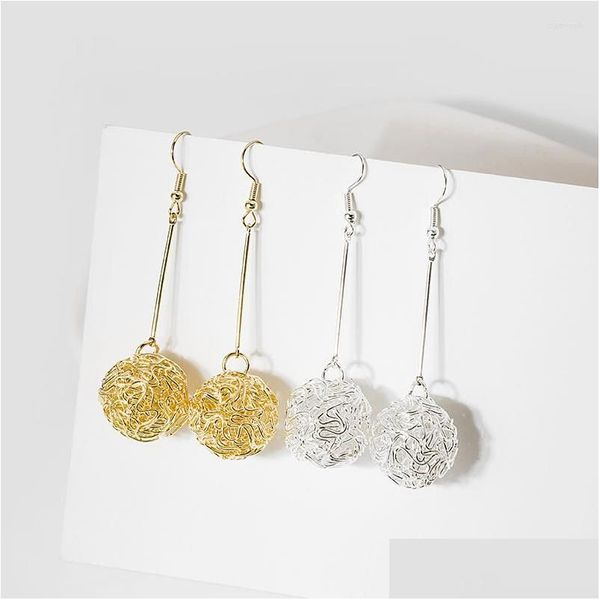 

dangle chandelier dangle earrings creative hollow braid metal ball long drop for women gold color alloy geometric hanging pendient dhc1b, Silver