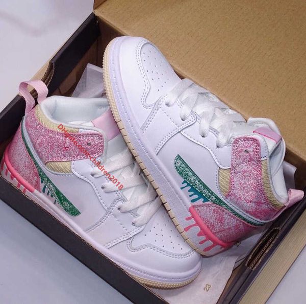 

athletic & shoes mid kids jumpmans paint drip ice cream edge glow bred toe white shadow boys girls children sneakers size 22-35, Black