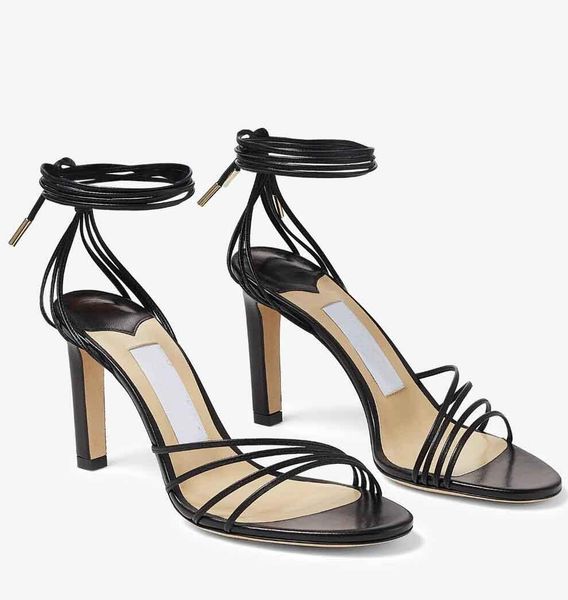 

luxury brand designer antia nappa leather sandals women's adjustable ankle strap high heels party wedding dress gladiator, Black