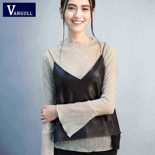

vangull fashion black pu leather vest women v neck spring new solid sweater vest female sleeveless sling short ladies vest j220727