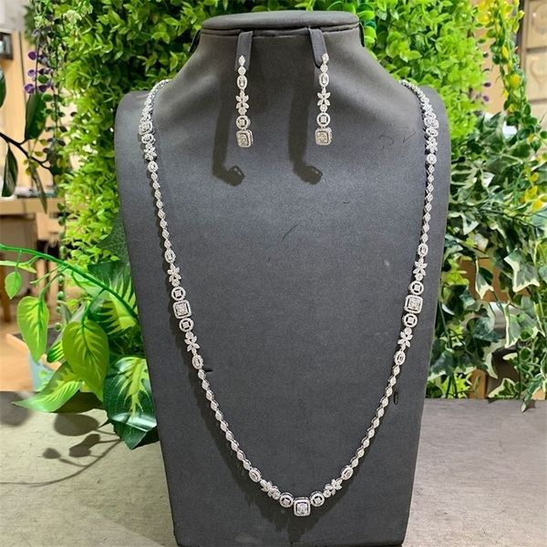 

wedding jewelry sets godki trendy sweater long necklace earring for women party zircon cz african dubai bridal 221115, Slivery;golden