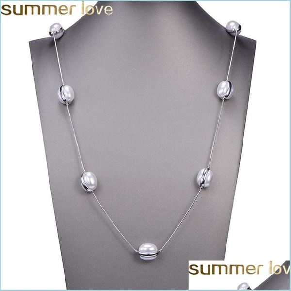

pendant necklaces simple classic simated pearls necklaces long sweater chain pendant necklace for women girls statementjewelry perso dhh5t, Silver