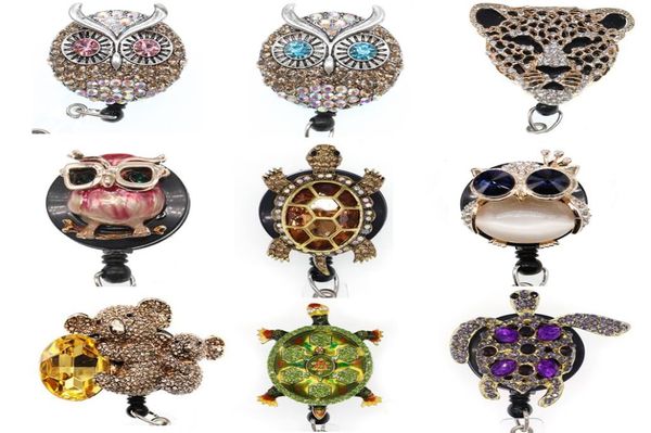 

key rings crystal rhinestone animal turtle tiger id badge holder retractable reel for gift decoration4102420, Slivery;golden
