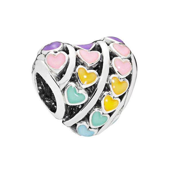 

colorful love heart charm with original box for pandora real sterling silver bangle bracelet necklace making accessories snake chain charms, Bronze;silver