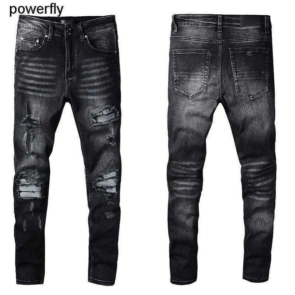 

men's jeans amirs designer fashion street jeans casual pants elastic hole patch youth black streetwear jeans, Blue