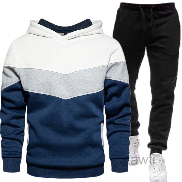 

men's tracksuits autumn and winter warm and velvet men's 2piece suit fashion sports brand men's suit pullover hoodie casual s, Gray